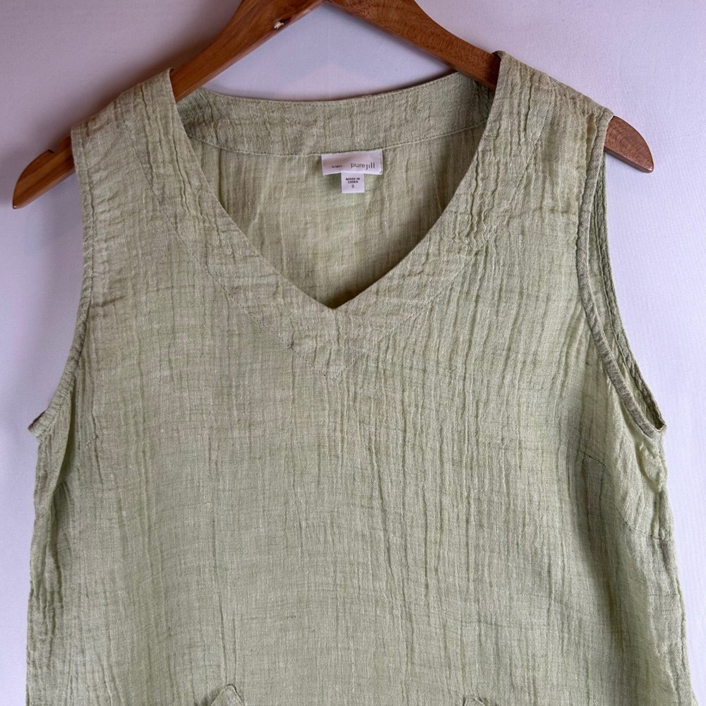 Pure Jill J Jill Womens Small Green 100% Linen Tunic Top V-Neck Coastal Grandma - Picture 6 of 8